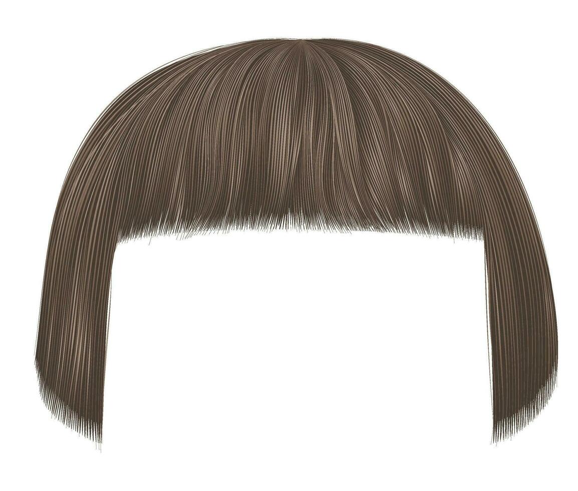 trendy hairs brunette brown colors . kare fringe . beauty fashion vector