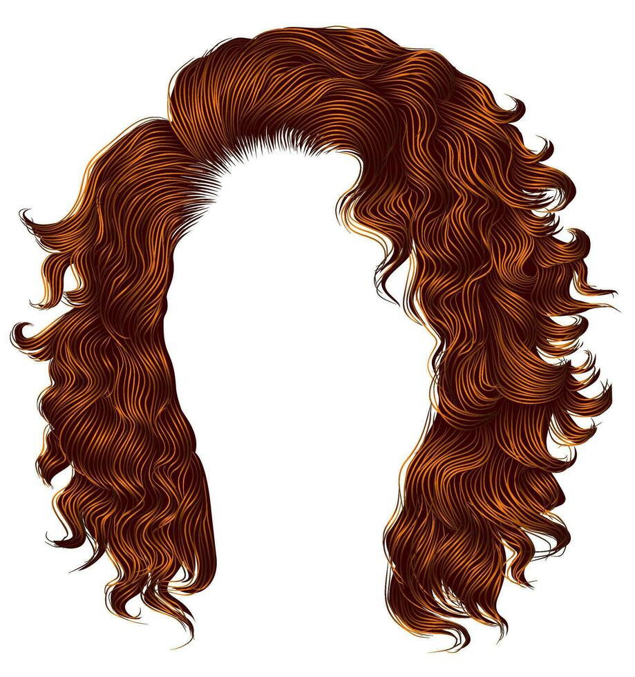long curly hairs    ginger redhead  colors  .  beauty fashion style . wig . vector