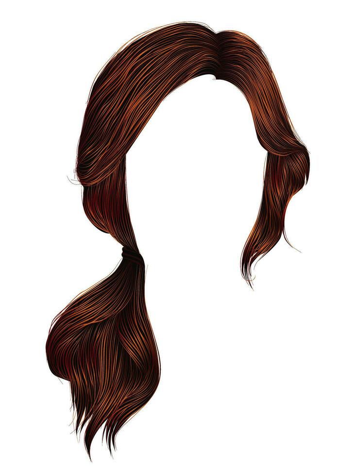 trendy women hairstile redhead ginger colour .tail .  bunch of hairs.fashion beauty style . vector