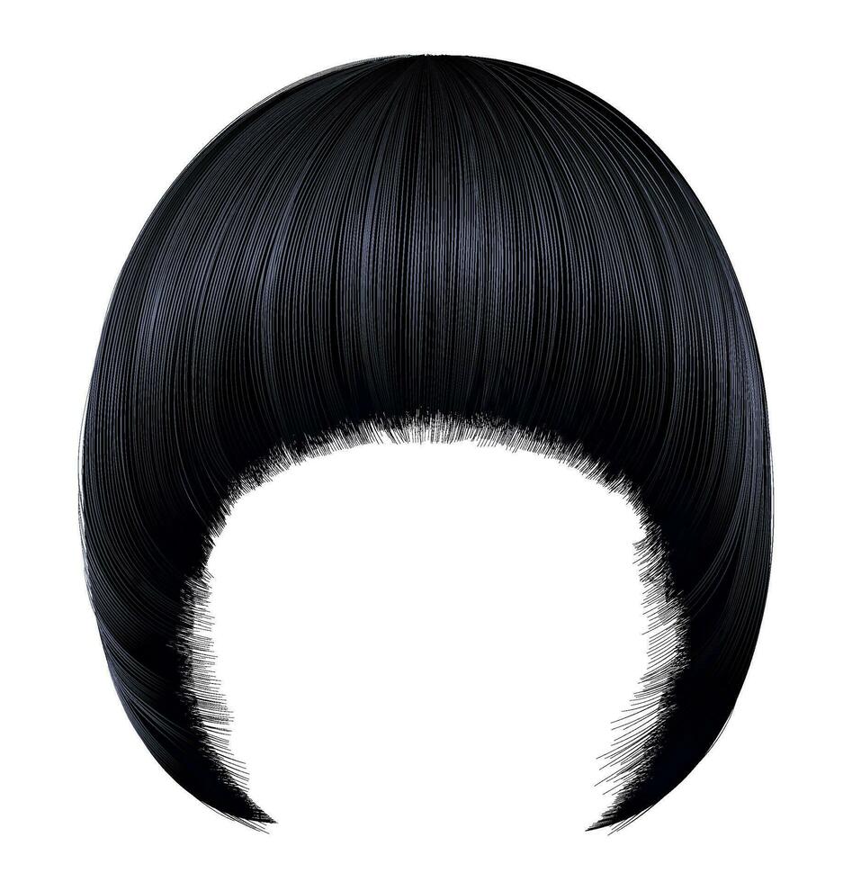 trendy  woman  hairs Pageboy with fringe  . black brunette  colors . medium length . beauty style . realistic  3d . vector