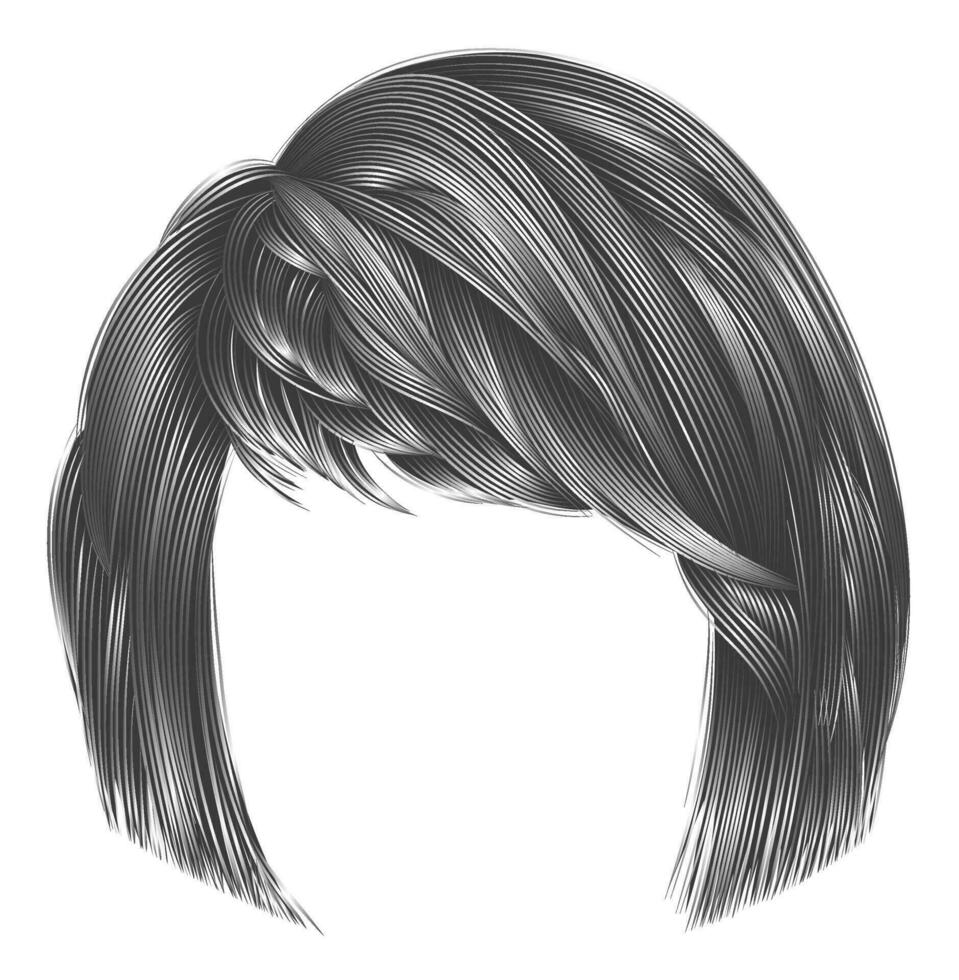 trendy  woman gray colors . hairs kare with fringe  .     beauty style . vector