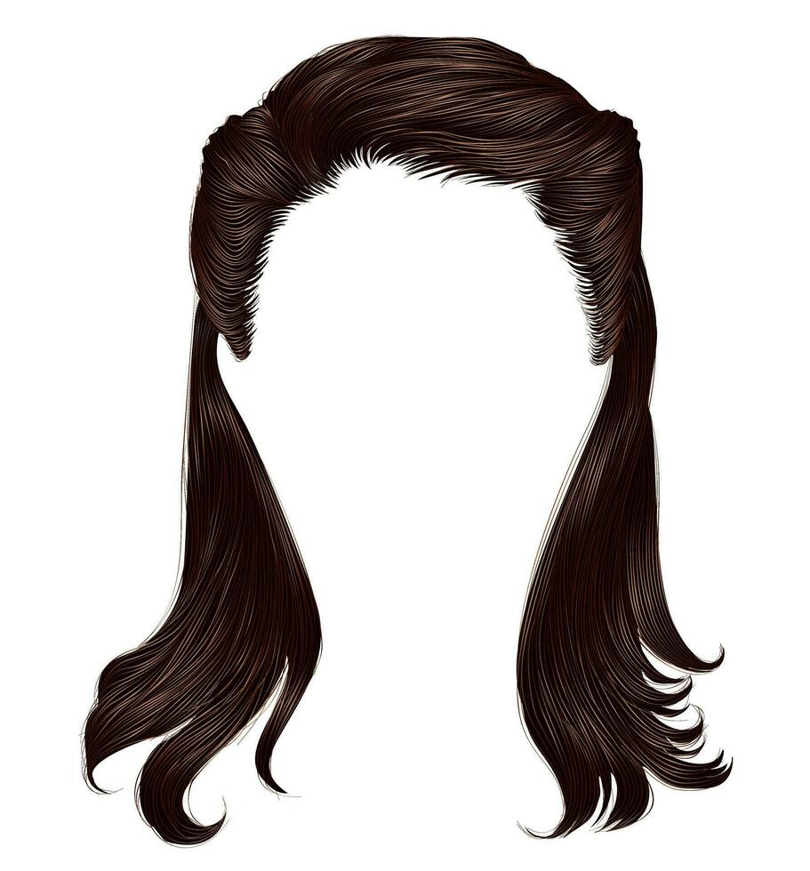 trendy woman long hairs brunette brown brunette colors.beauty fashion .  realistic  graphic 3d.retro vector