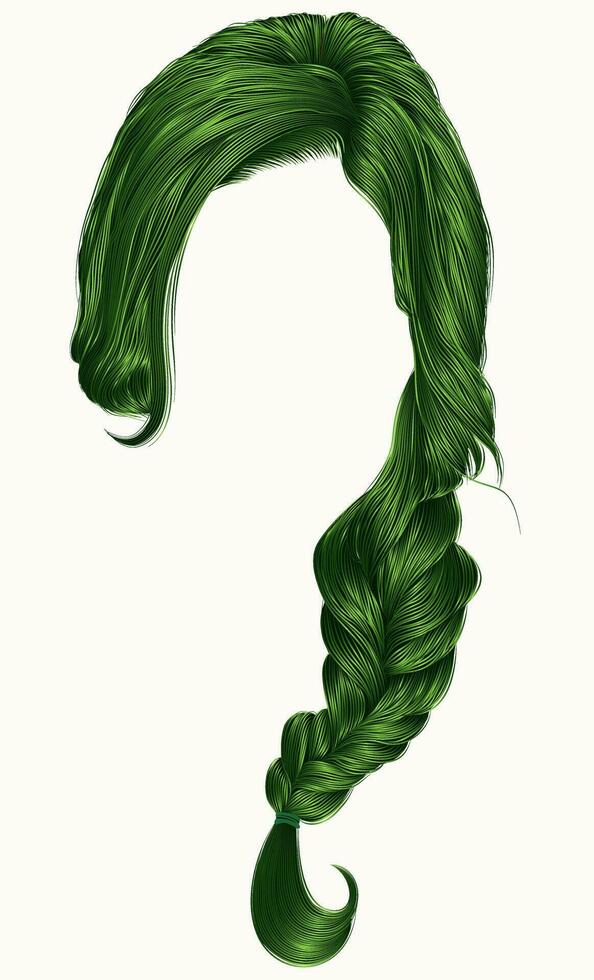 de moda mujer pelos verde color . trenza . Moda belleza estilo . vector