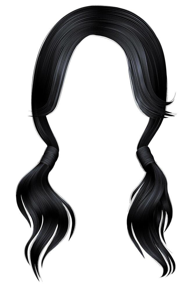 trendy women hairs brunette black colour.two Pigtails .  fashion beauty style . vector