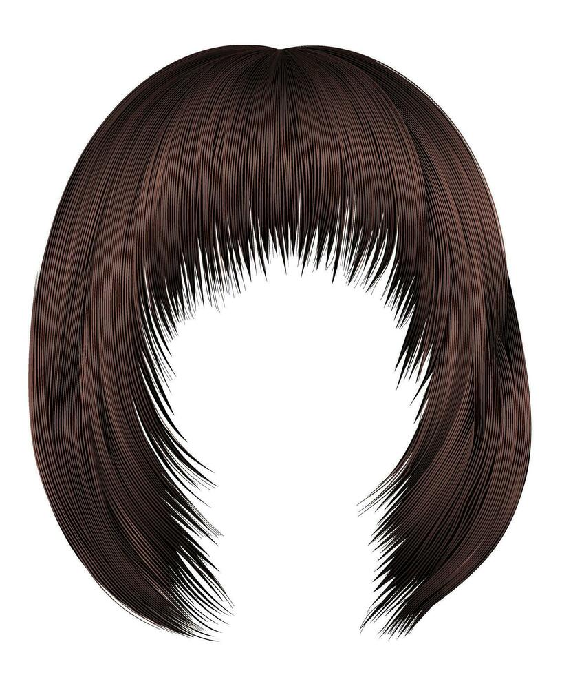trendy hairs  dark  brown colors . kare with fringe . beauty fashion vector
