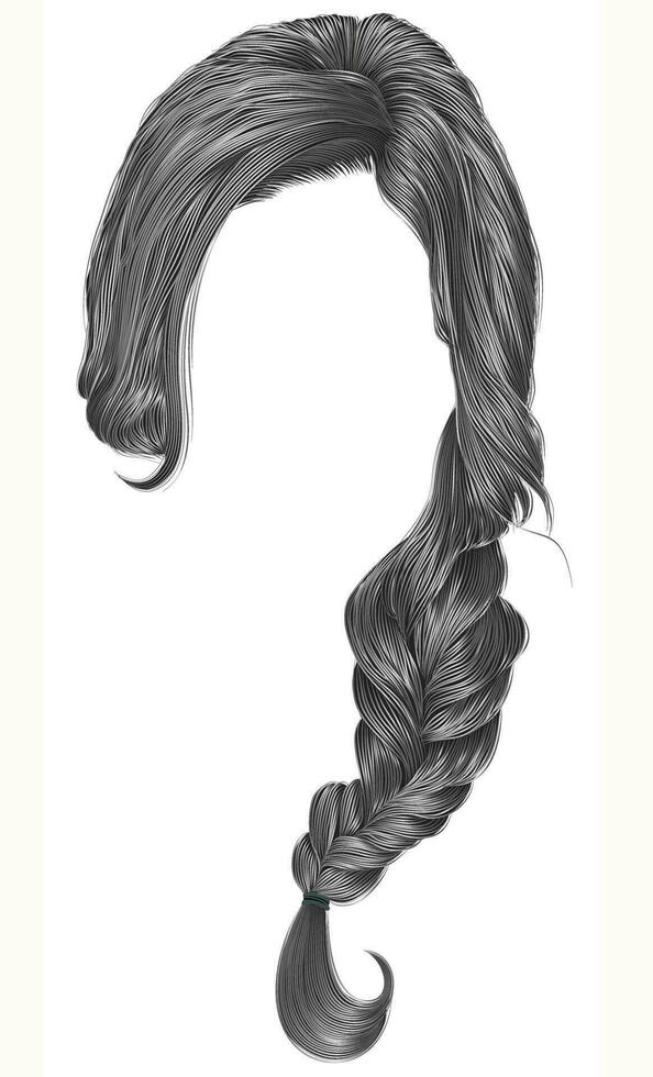 de moda mujer pelos gris color . trenza . Moda belleza estilo . vector