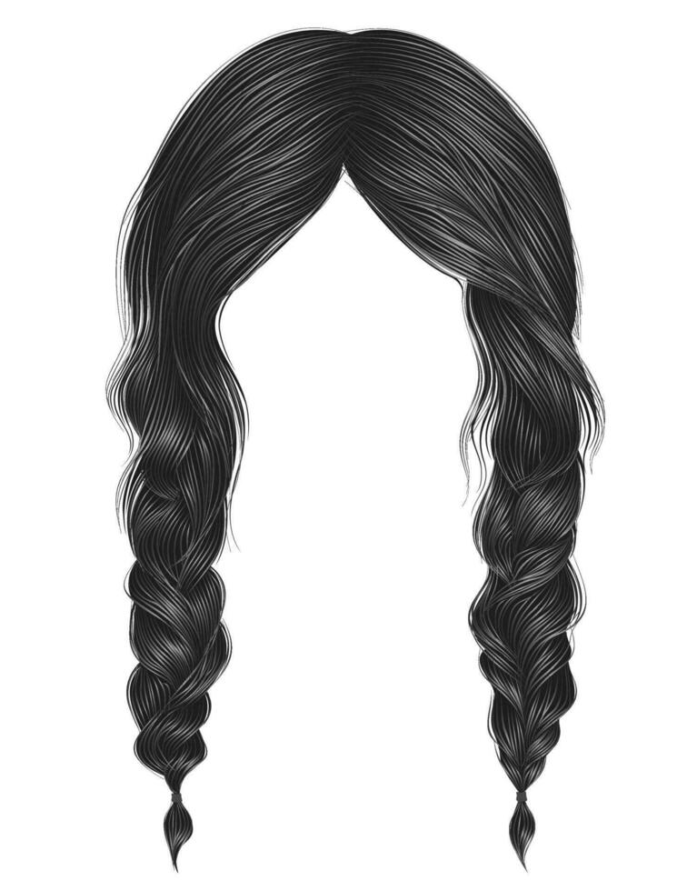 de moda mujer pelos gris color .dos trenzas . Moda belleza estilo . vector