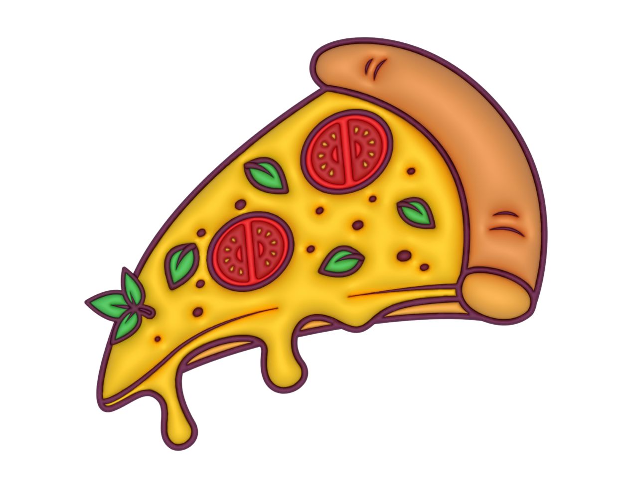 3d flying slice pizza cartoon on a transparent background png