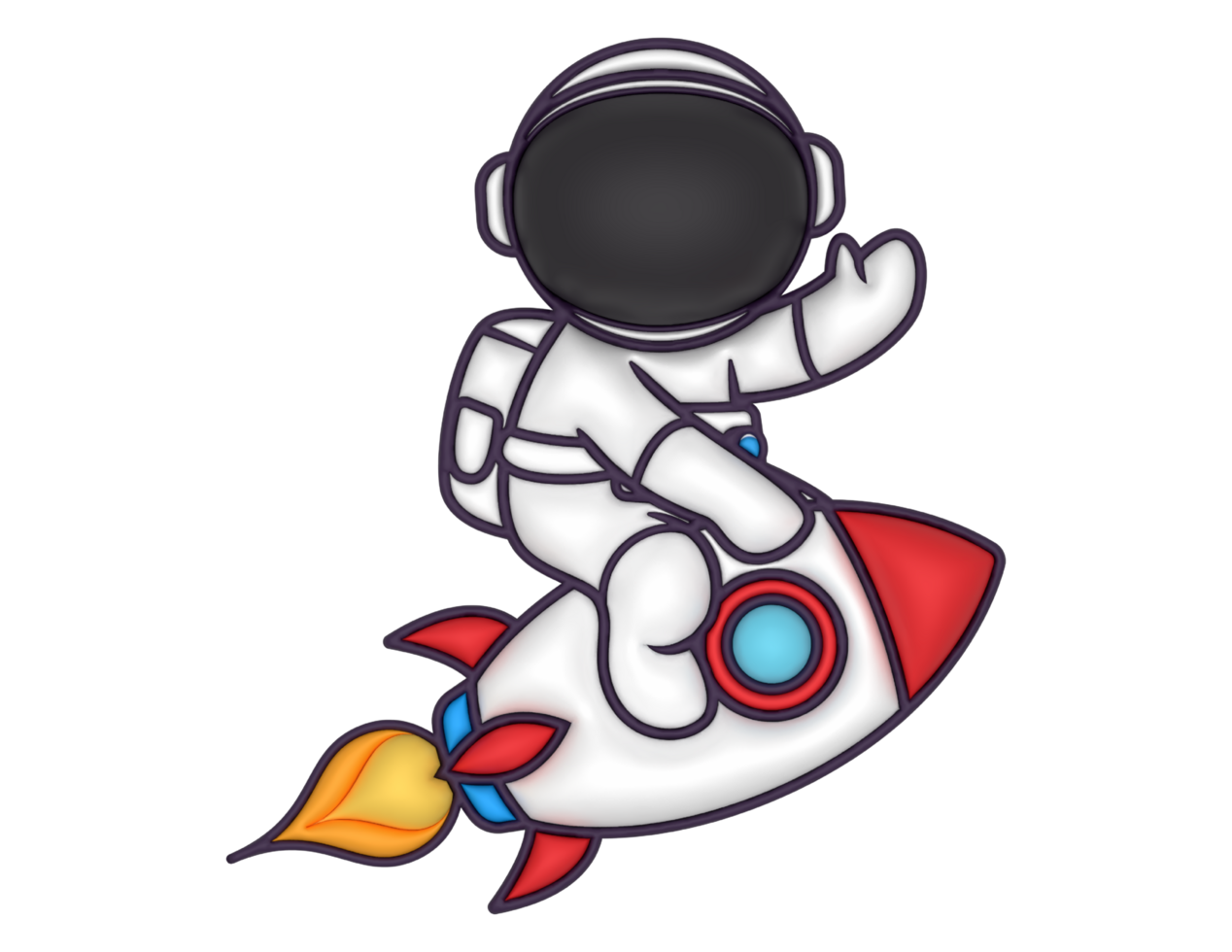 3d cute astronaut riding rocket waving hand cartoon on a transparent background png