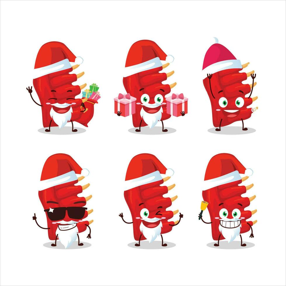 Papa Noel claus emoticones con carne de vaca costillas dibujos animados personaje vector