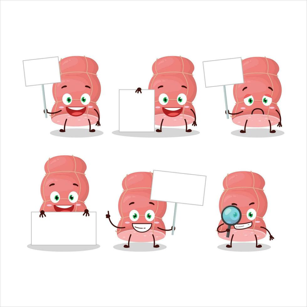 Boiled sausage cartoon character bring information board vector