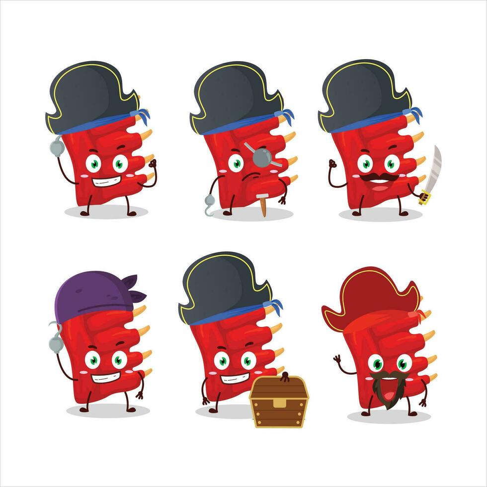 dibujos animados personaje de carne de vaca costillas con varios piratas emoticones vector