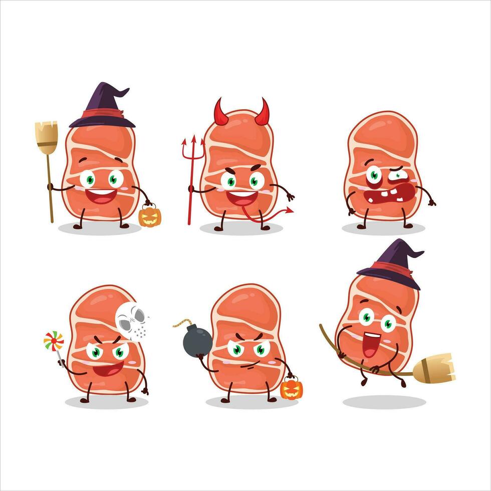 Halloween expression emoticons with cartoon character of smoke pork vector