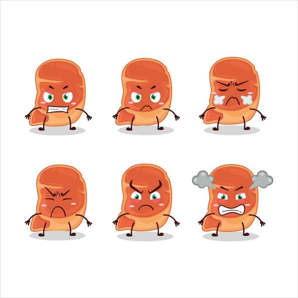 Steak cartoon character with various angry expressions vector