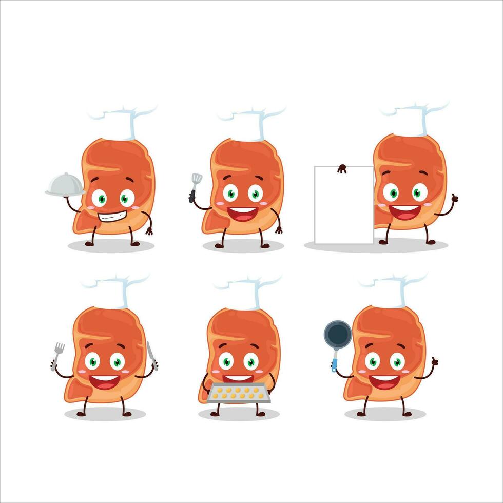 Cartoon character of steak with various chef emoticons vector