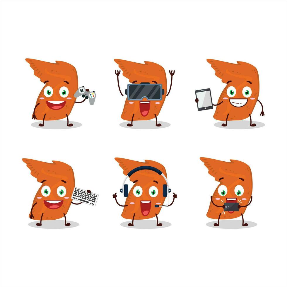 Chicken wings cartoon character are playing games with various cute emoticons vector