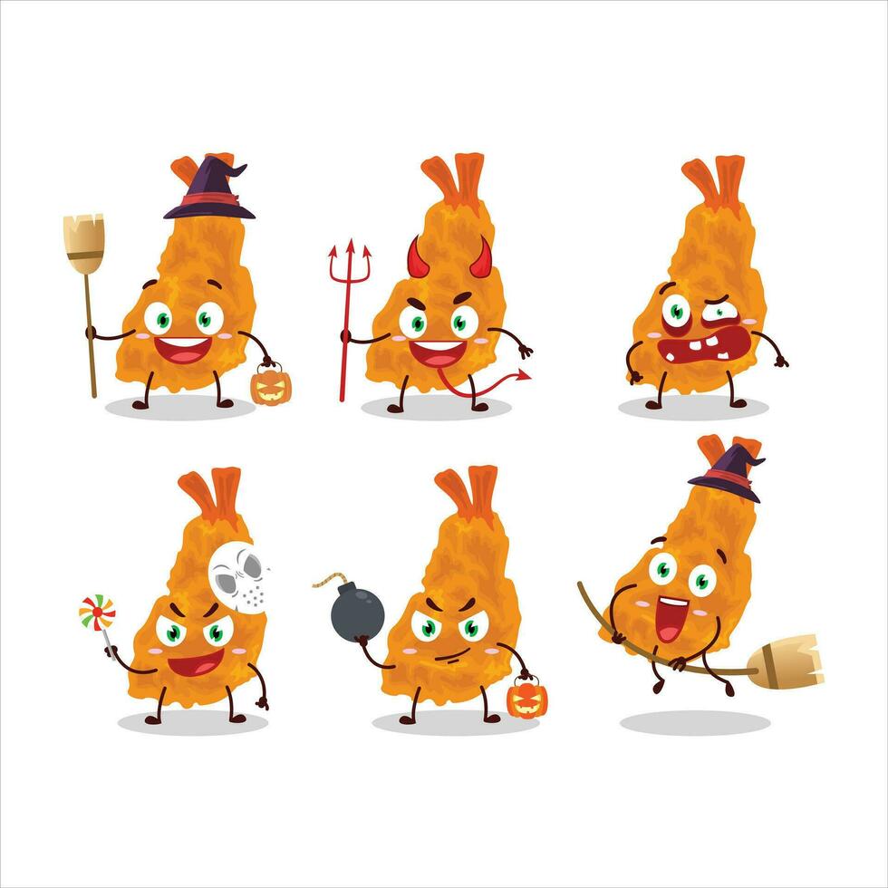 Halloween expression emoticons with cartoon character of fried shrimp vector