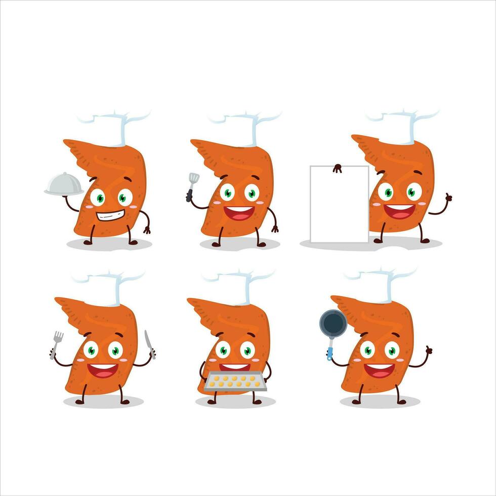 dibujos animados personaje de pollo alas con varios cocinero emoticones vector