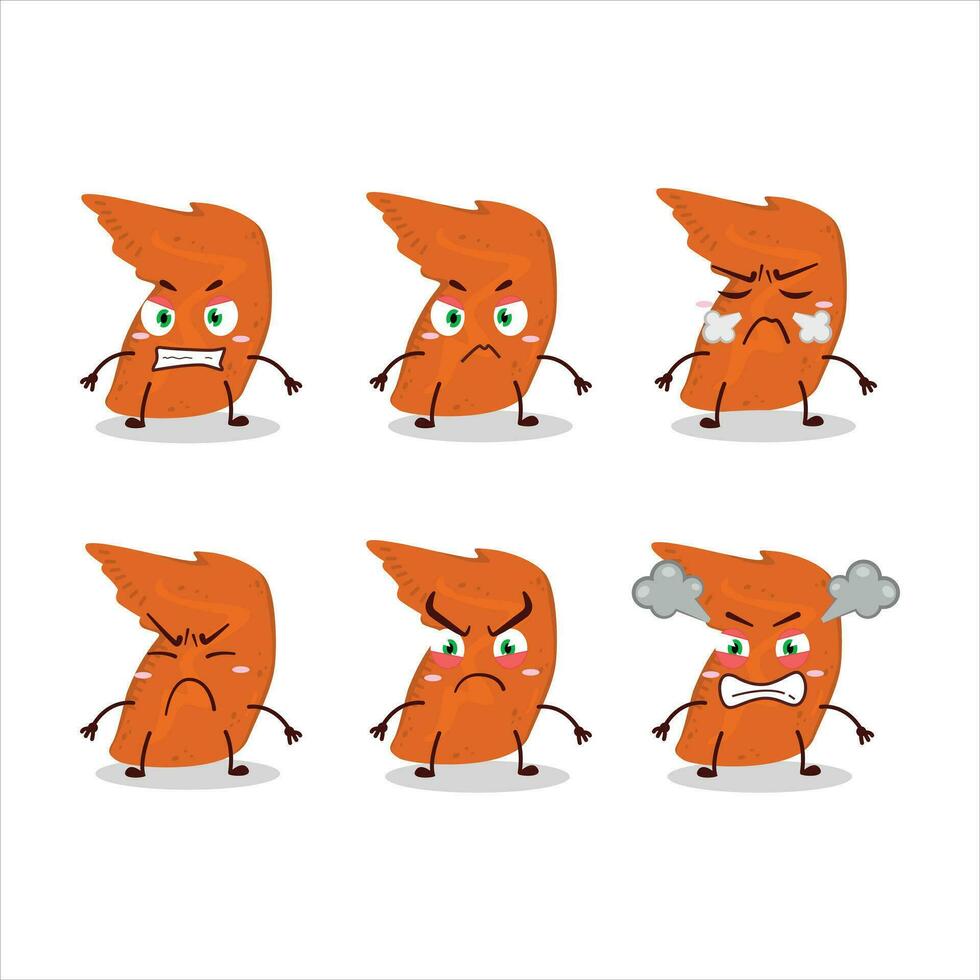 Chicken wings cartoon character with various angry expressions vector