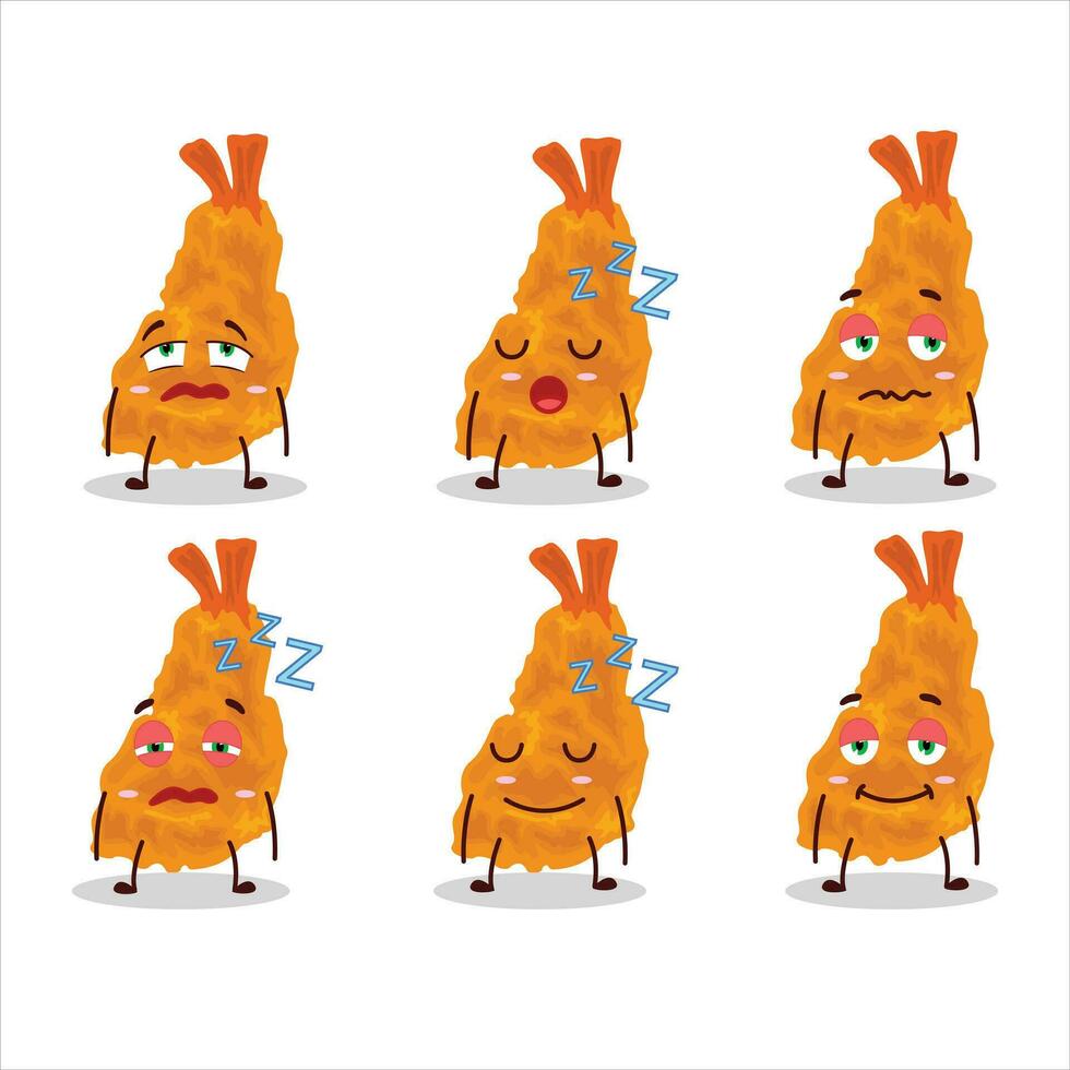 Cartoon character of fried shrimp with sleepy expression vector