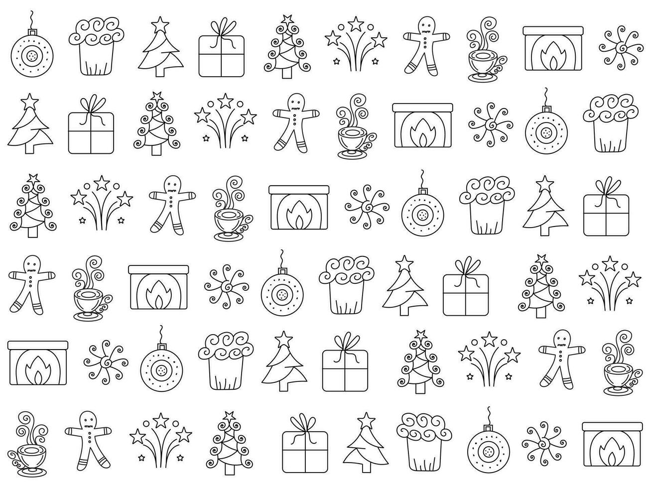 Navidad icono conjunto con copos de nieve, sombreros, estrella, Navidad árbol, pelotas, naranja, calcetín, regalo, bebida y guirnaldas vector íconos para negocio y Días festivos