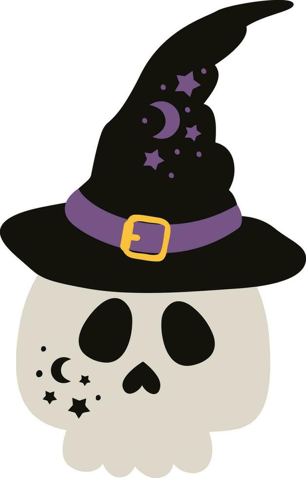 White head skull wearing witch hat for halloween day icon vector
