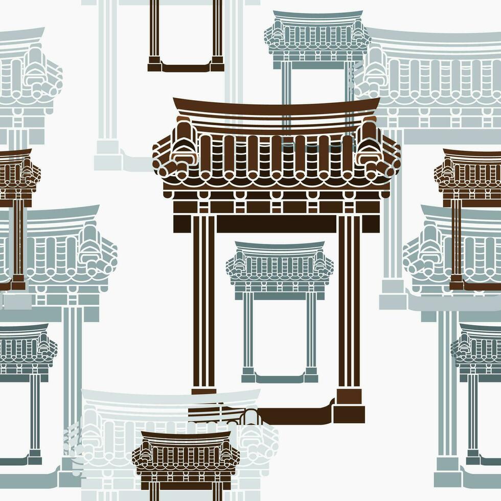 Editable Traditional Korean Hanok Door Building Vector Illustration as Seamless Pattern for Creating Background and Decorative Element of Oriental History and Culture Related Design