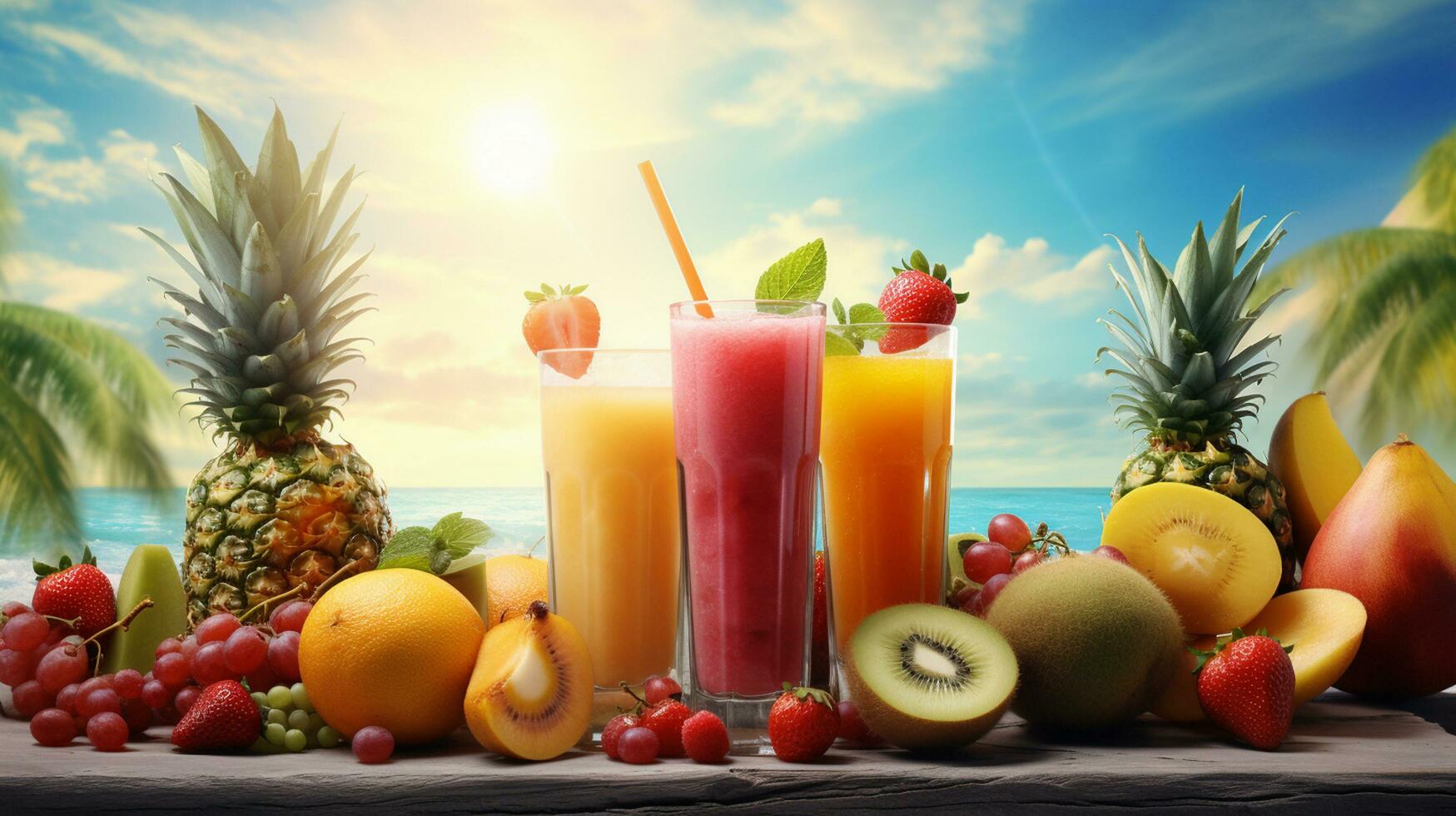photo a front view fresh fruit cocktails with fresh fruit slices ice cooling on blue, drink juice co