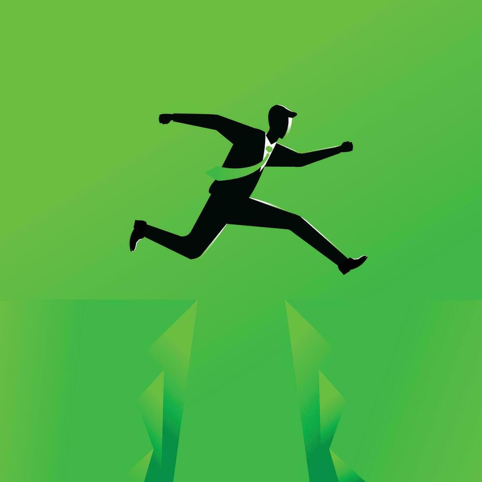 businessman taking risk jump over the abyss vector