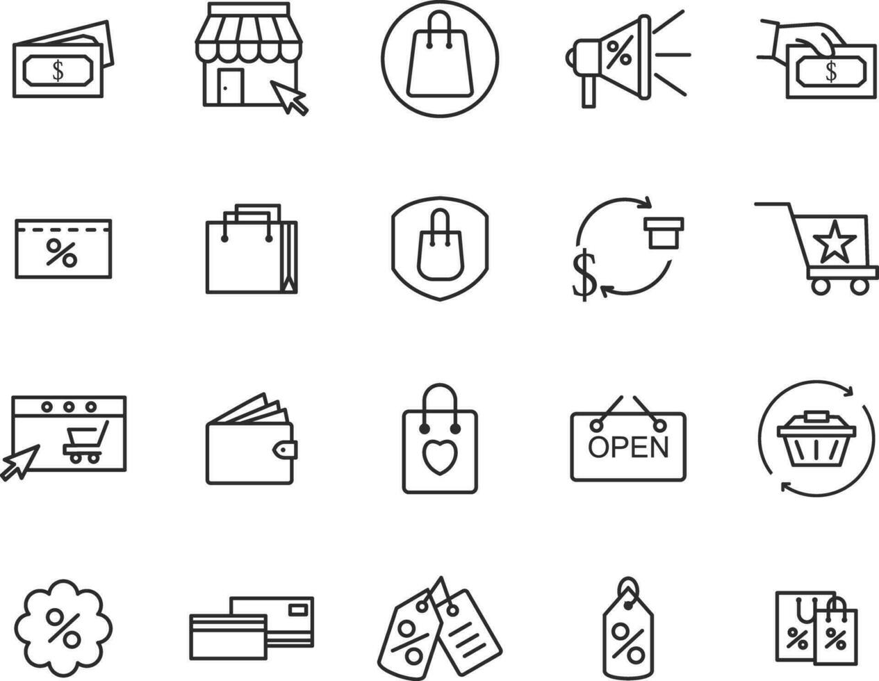 Shopping line icons. Gift box, Present coupon and Sale offer tag signs. Shopping cart, surprise gift and Delivery symbols. Speech bubble, Discount tag coupon , Credit card. Online sale. Vector