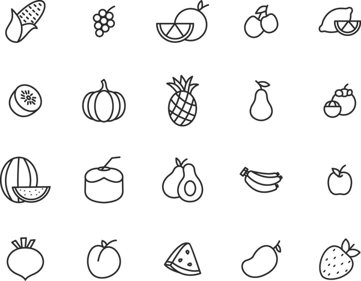 sencillo conjunto de frutas relacionado vector línea iconos contiene tal íconos como fresa, naranja, sandía y más. editable ataque.