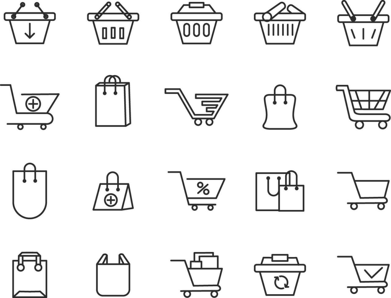 Shopping  E-commerce line icons set. Shopping. Online shopping thin line icons. E-commerce symbols collection. Editable stroke icons. Vector