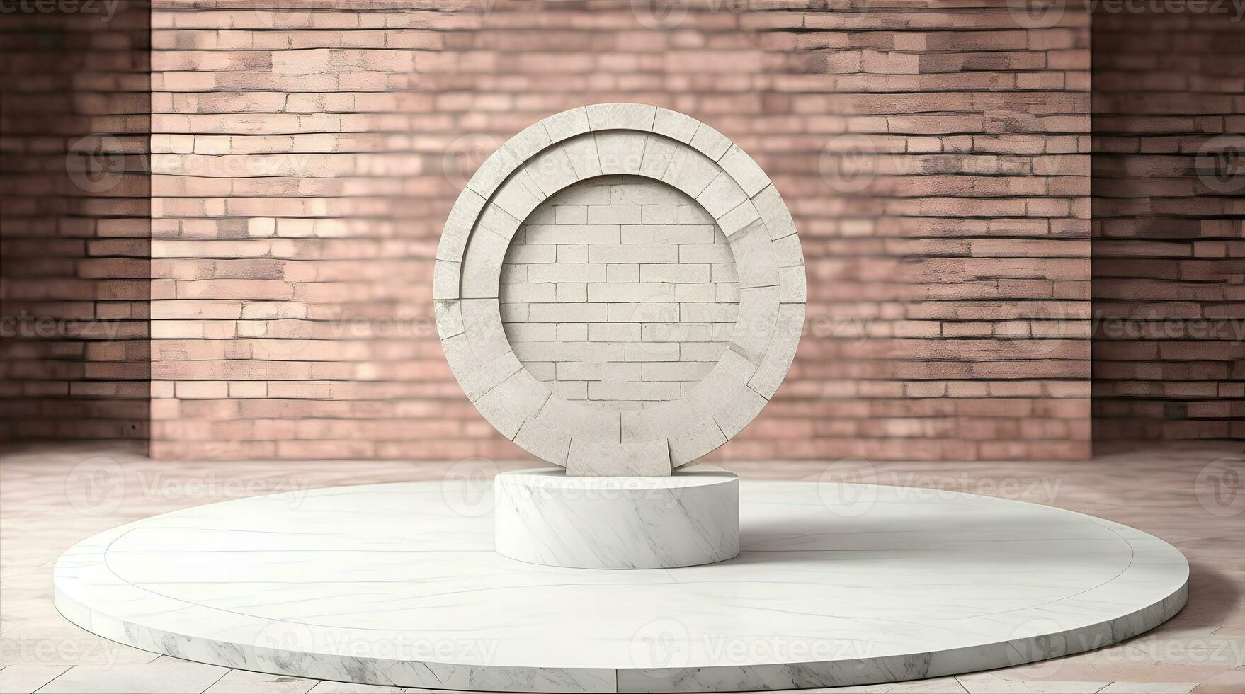 AI Generative, pedestal backdrop with a natural stone and brickwall show scene, minimalist podium background, abstract empty product display photo
