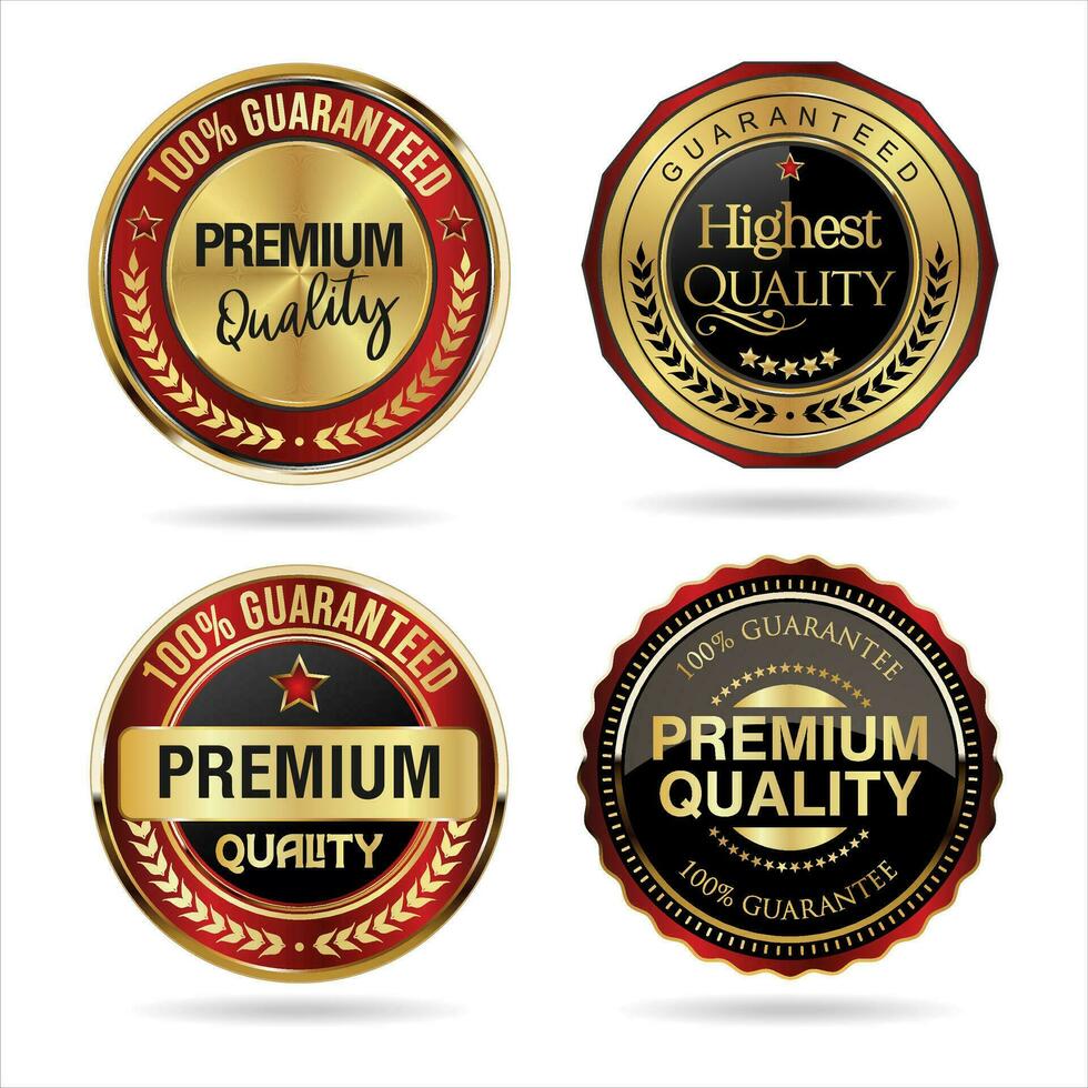 Premium quality gold black and red badge collection vector