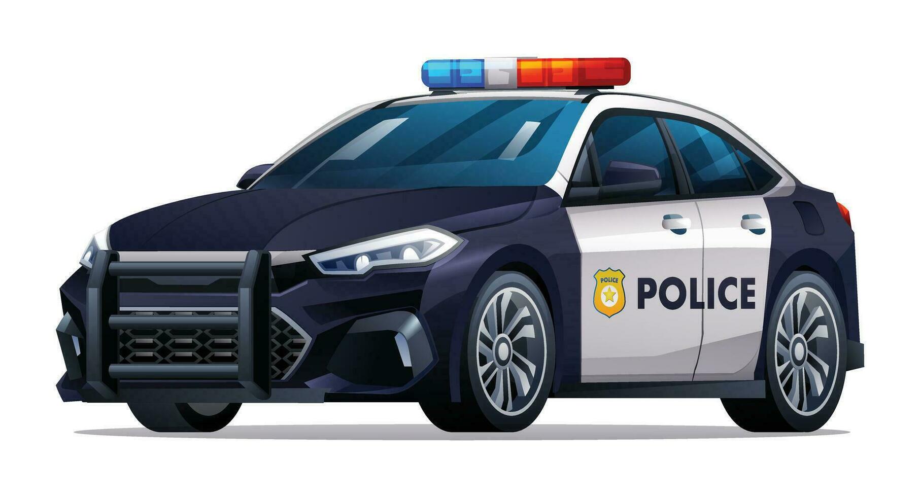 Police car vector illustration. Patrol official vehicle, sedan car isolated on white background