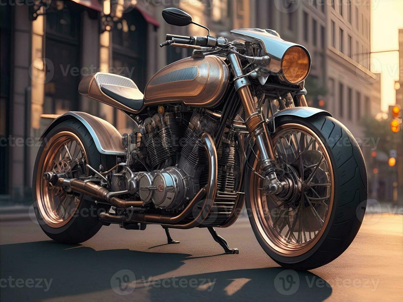 AI Generative, Conceptual design of A custom motorcycle isolated on various background photo