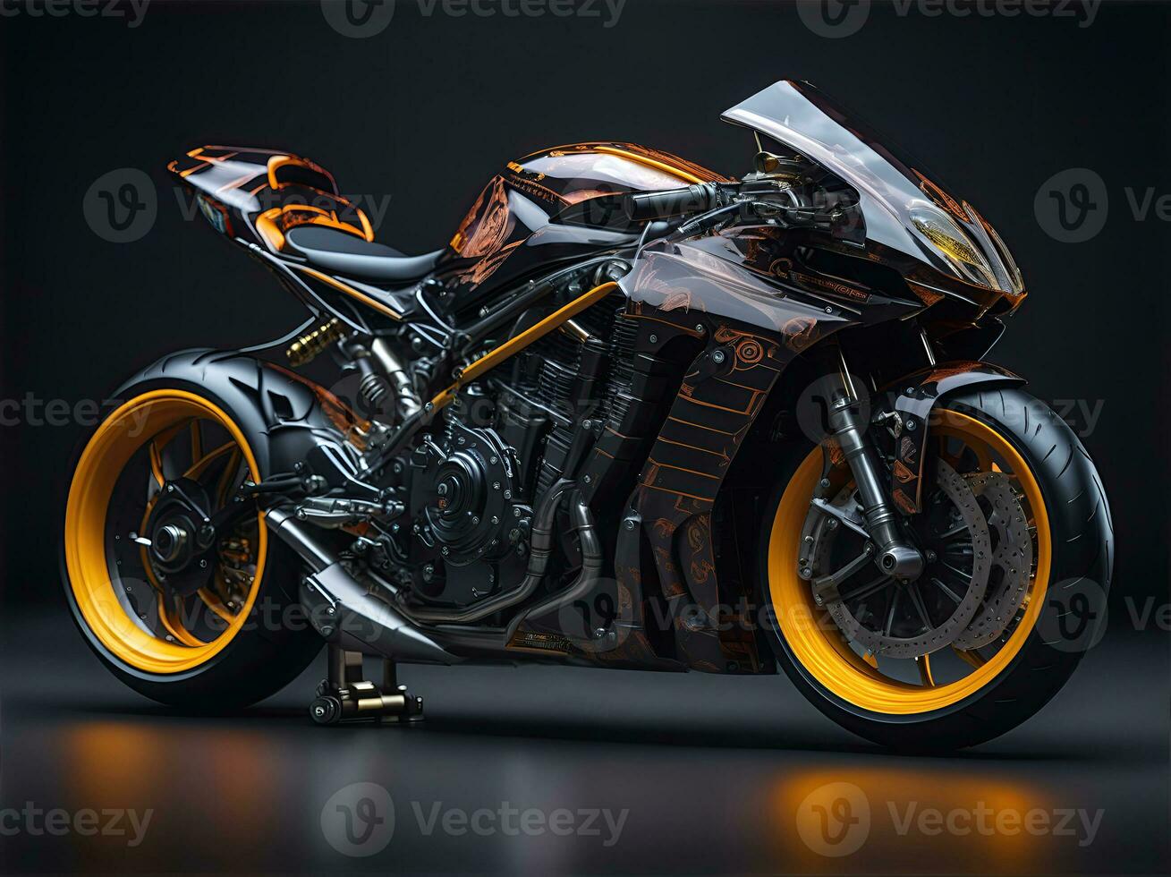 AI Generative, Conceptual design of A custom motorcycle isolated on various background photo