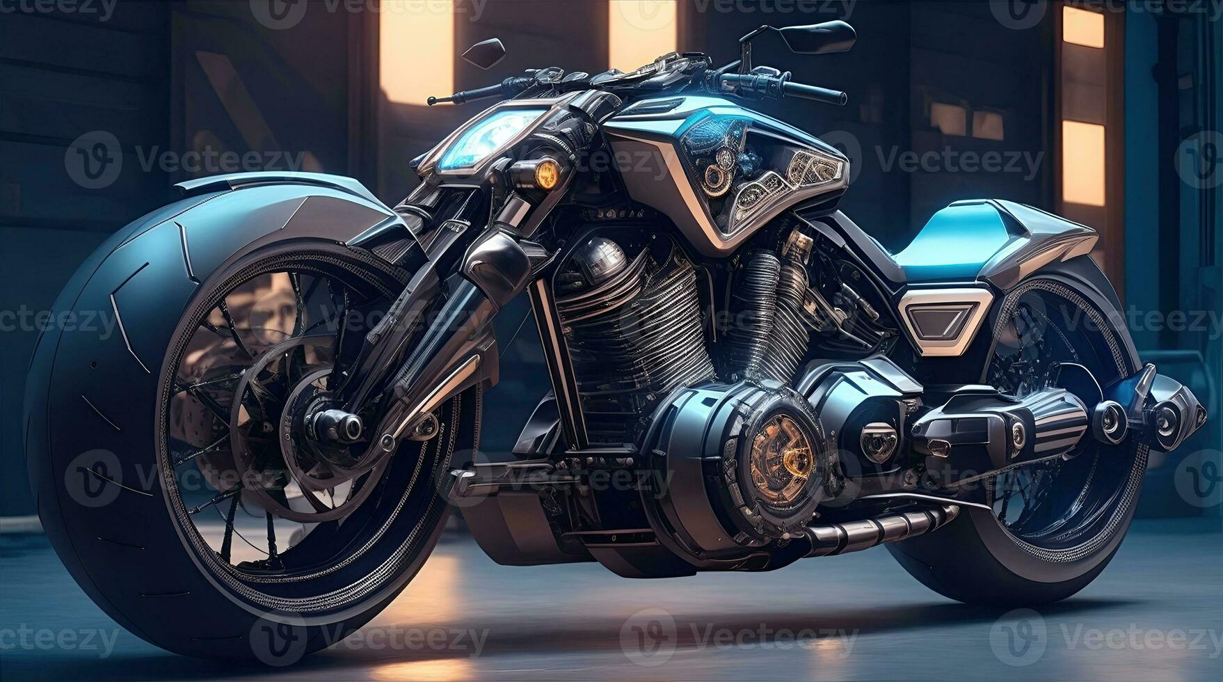 AI Generative, Conceptual design of A custom motorcycle isolated on various background photo