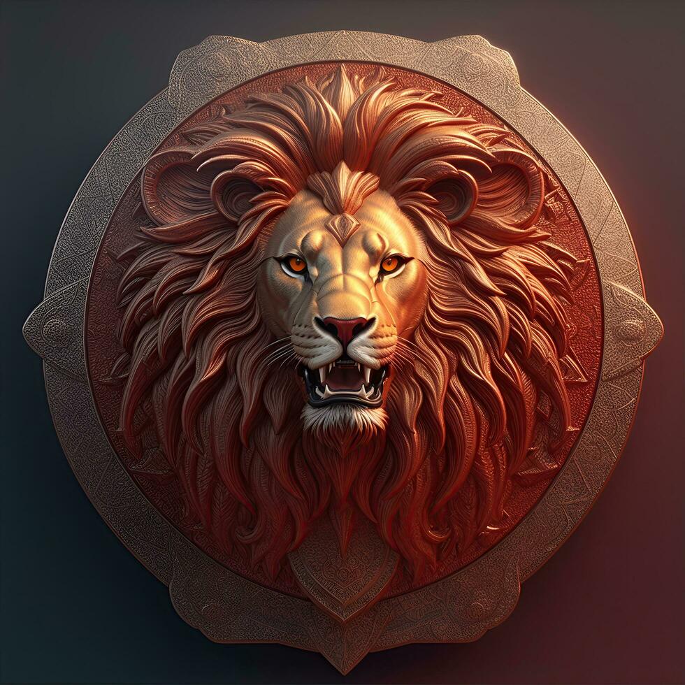 AI Generative, Lion Head with 3D carve and sculpture photo