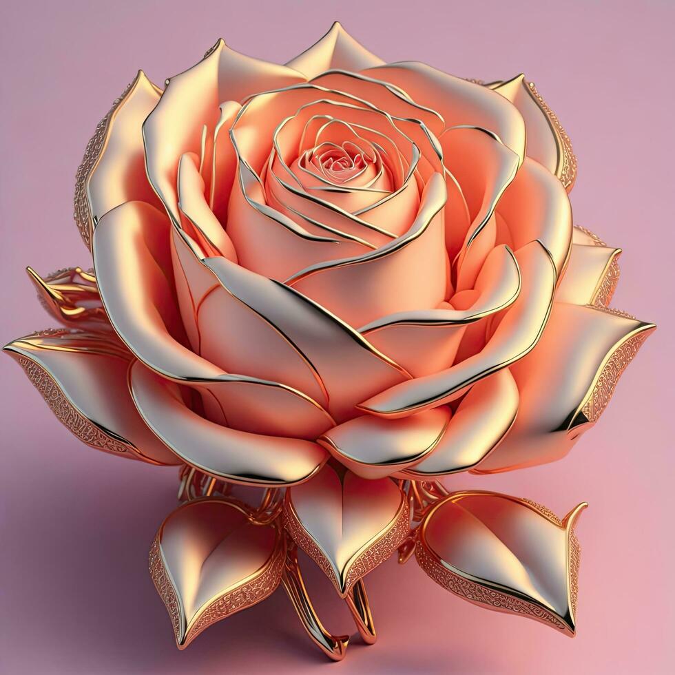 AI Generative, 3D flowers made from ceramic with pastel colors and a touch of gold photo