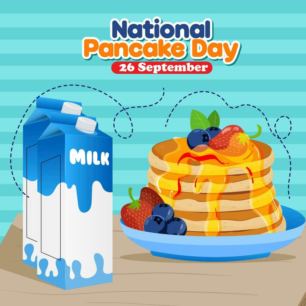 National Pancake Day design banner celebration. Pancakes with syrup and butter good for