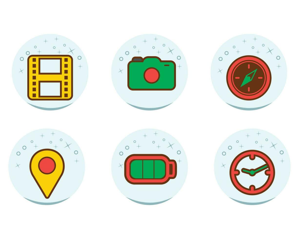 travel photography icon set, modern flat design vector