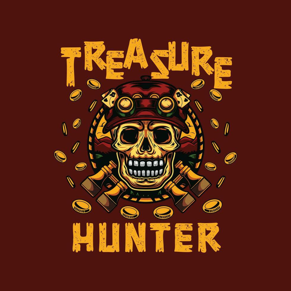 skull treasure hunter tee design, separate layers by color, ready for print. vector