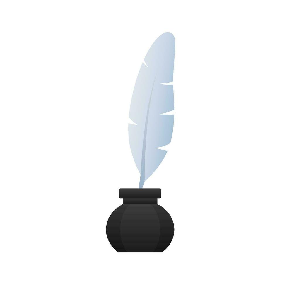 Quill and Ink Icon. Duck feather pen. Vector stock illustration