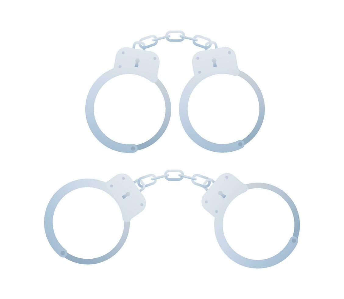 Handcuffs or hand restraints. Handcuffs icon. Police shackle. Vector stock illustration.