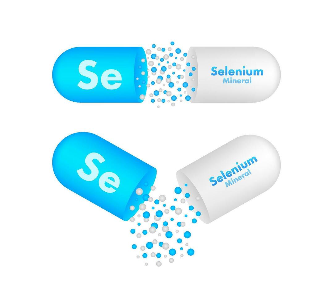 Mineral Se Selenium blue shining pill capsule icon. Substance For Beauty. Selenium Mineral Complex 4k vector