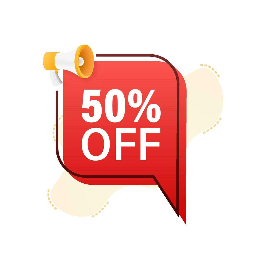 50 percent OFF Sale Discount Banner with megaphone. Discount offer price tag. 50 percent discount promotion flat icon. Motion graphics 4k vector