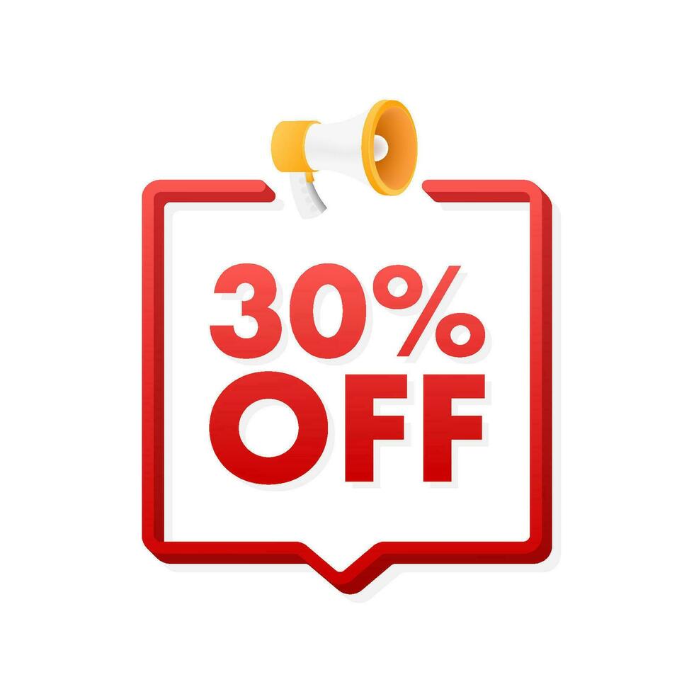 30 percent OFF Sale Discount Banner with megaphone. Discount offer price tag. 30 percent discount promotion flat icon. Motion graphics 4k vector