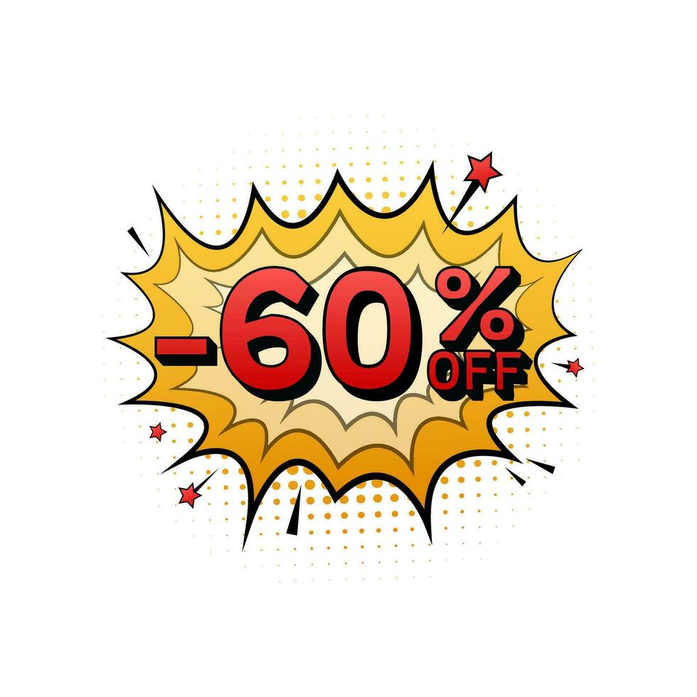 Comic speech bubbles with 60 percent OFF Sale Discount . Neon itch icon. Symbol, sticker tag, special offer label, advertising badge. Motion graphics . 4k vector