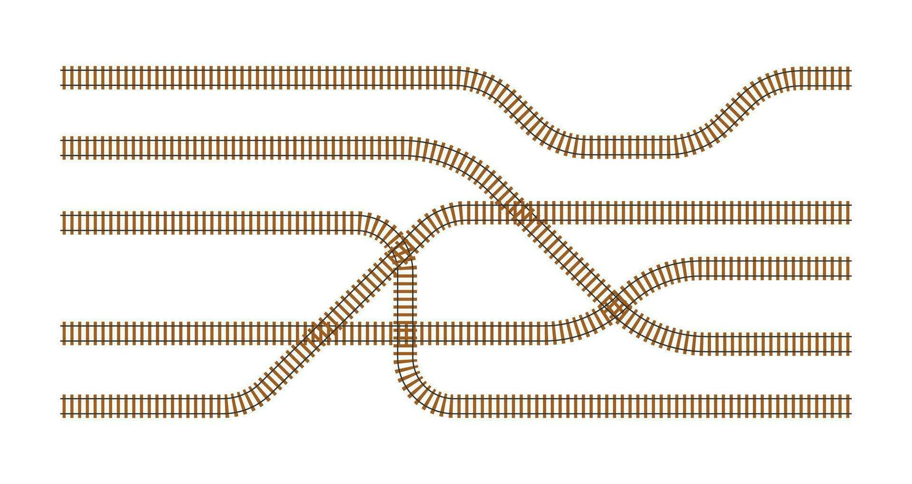 Railroad tracks. Railway train track. Rails and sleepers. Vector stock illustration.